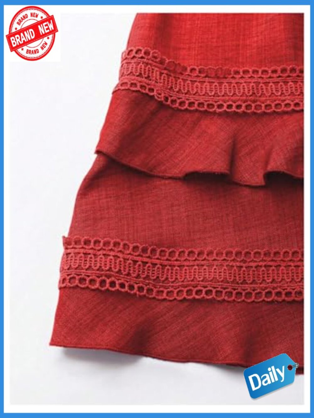 Women's Lace V-Neck Puff Short Sleeve A-Line Mini Dress - Picture 5 of 5